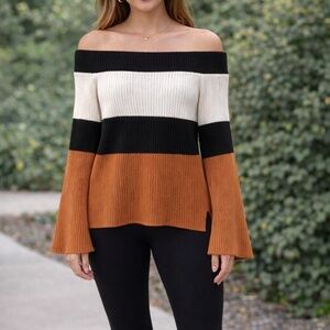 Colorblock Off-Shoulder Ribbed Sweater | Women’s Medium | Oversized Fit